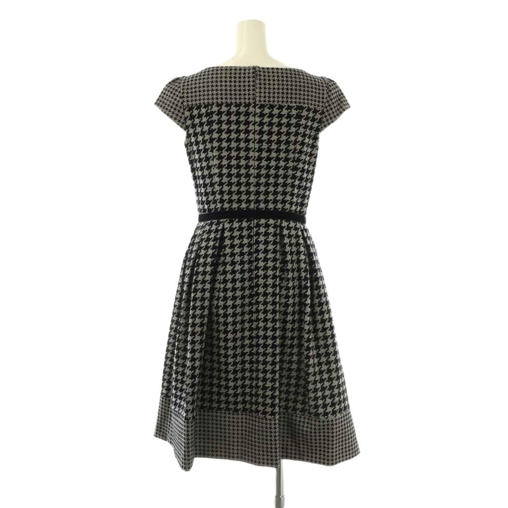 トッカ TOCCA フロッキープリント 千鳥格子グレンチェックワンピース 膝丈 半袖 0 黒 ブラック AT OS