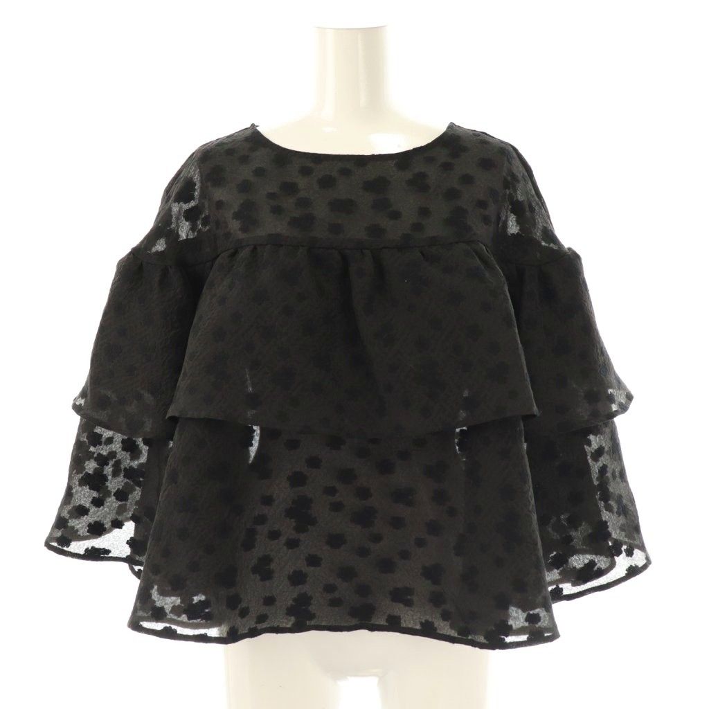 ラフロー roughlow 25SS jacquard layered blouse ブラウス オーガンジー F ブラック ES OS