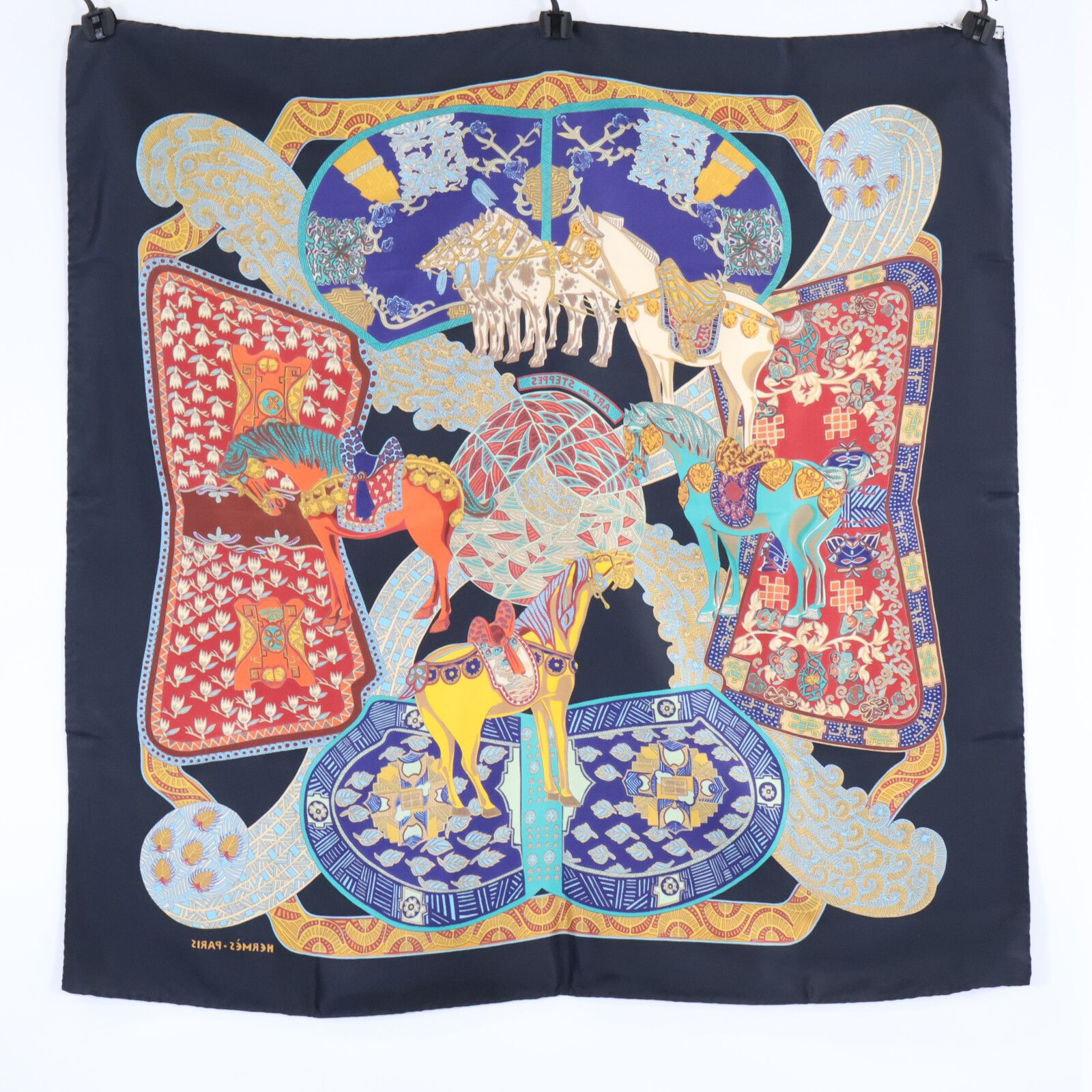  HERMES エルメス ART des STEPPES ステップ美術 シルク カレ90 バンダナ スカーフ 小物
