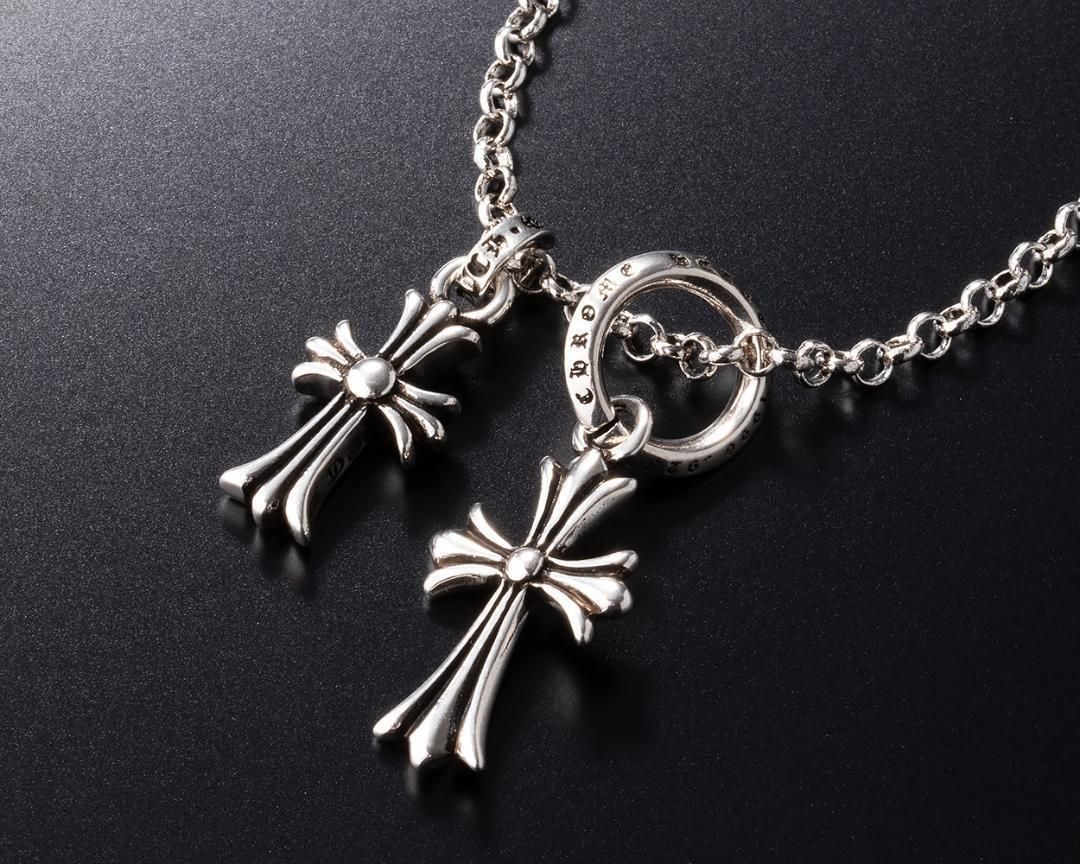 シルバー925 2連クロスネックレス ベビーファット×タイニークロス