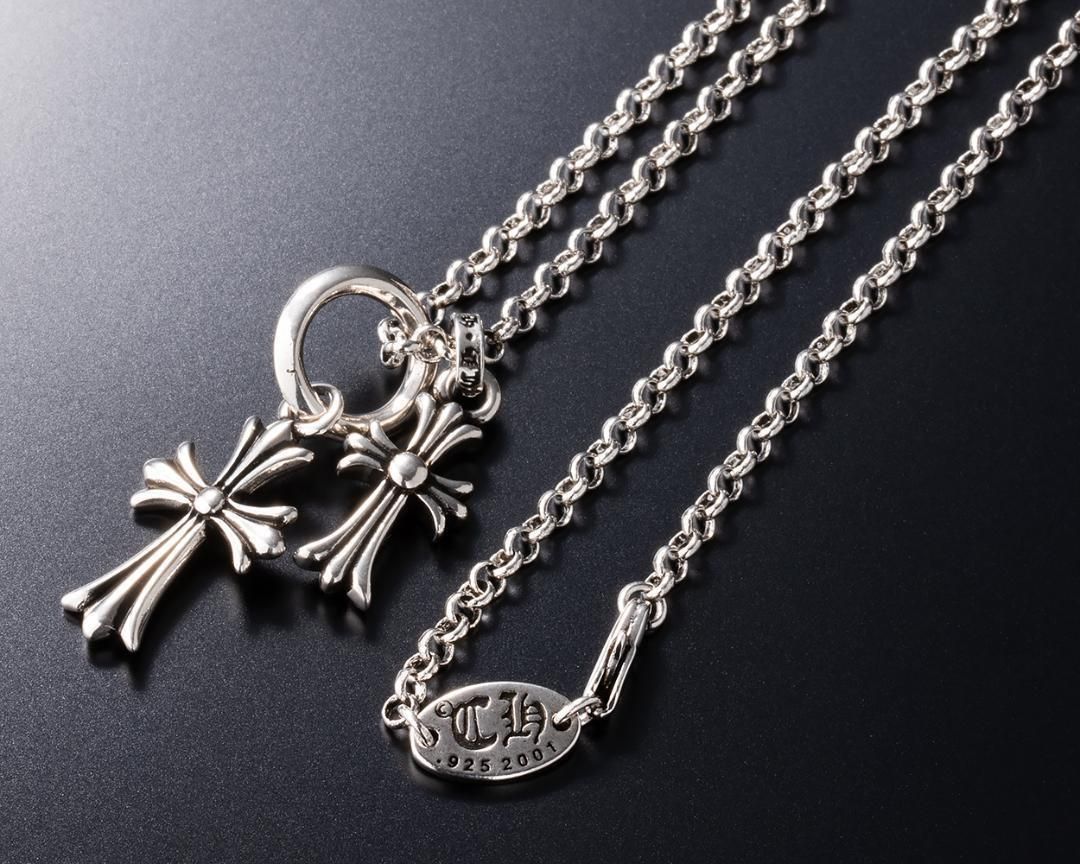 シルバー925 2連クロスネックレス ベビーファット×タイニークロス