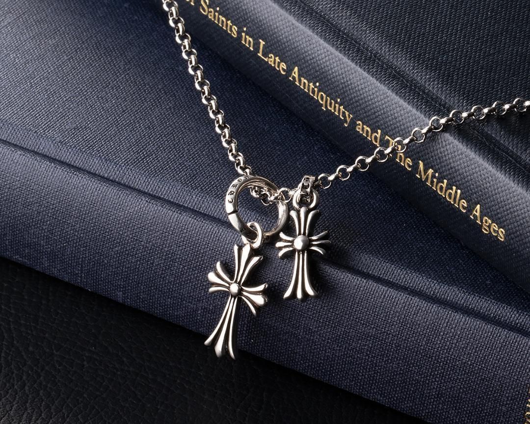 シルバー925 2連クロスネックレス ベビーファット×タイニークロス