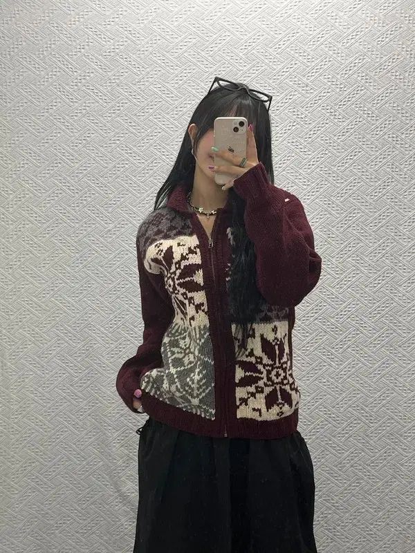 チャンピオンズリーグ スノウ レイ バーガンディ ニート ジップアップ カーディガン L C06648