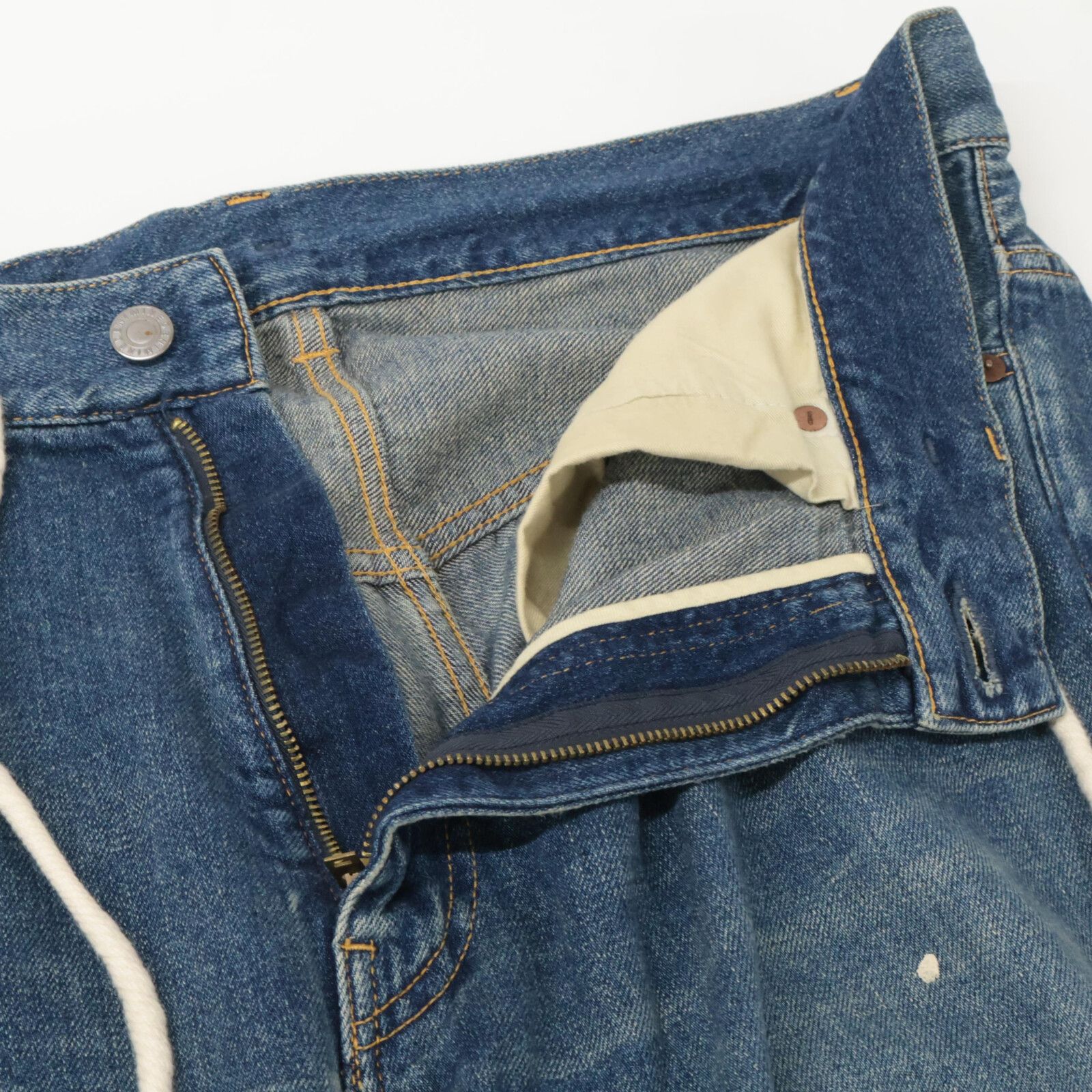 専用 manin【フォロー割あり❤️】 MINEDENIM マインデニム ﾌﾞﾙｰ系 ｼﾞｯﾌﾟﾌﾗｲ ﾍﾟﾝｷ加工 ﾄﾞﾛｰｺｰﾄﾞ付き ﾜｲﾄﾞ