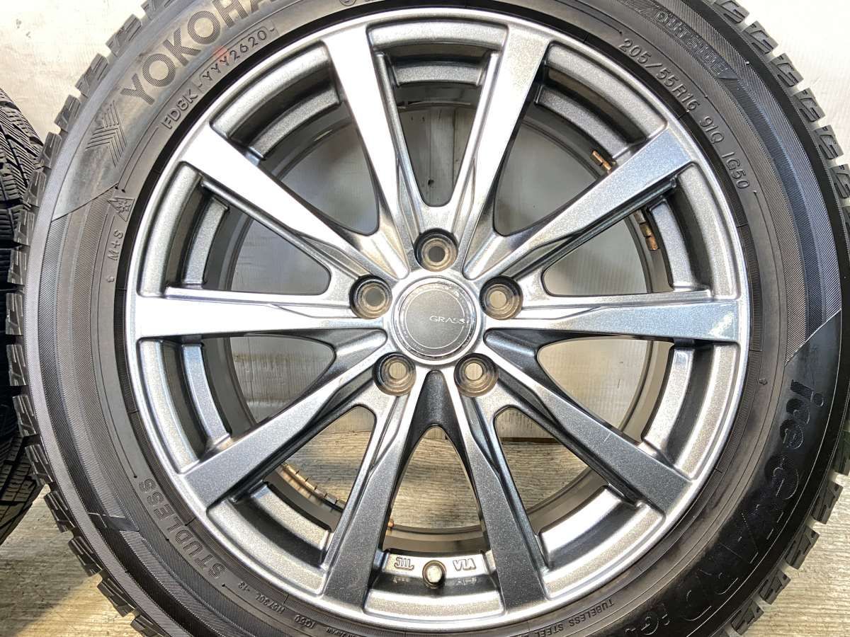 美品205/55 R16 91Q スタッドレス IG50PLUS ホイールセット 205/55R16 ヨコハマ アイスガード iG50 PLUS GRASS 16x6.5 48 100-5穴