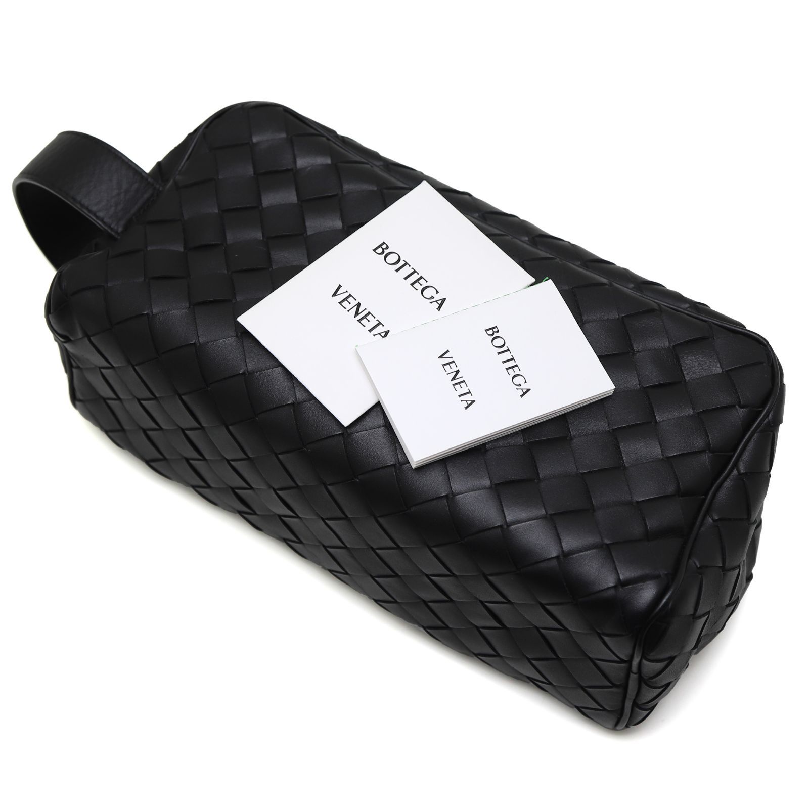 ボッテガヴェネタ イントレチャート トラベルポーチ ブラック レザー