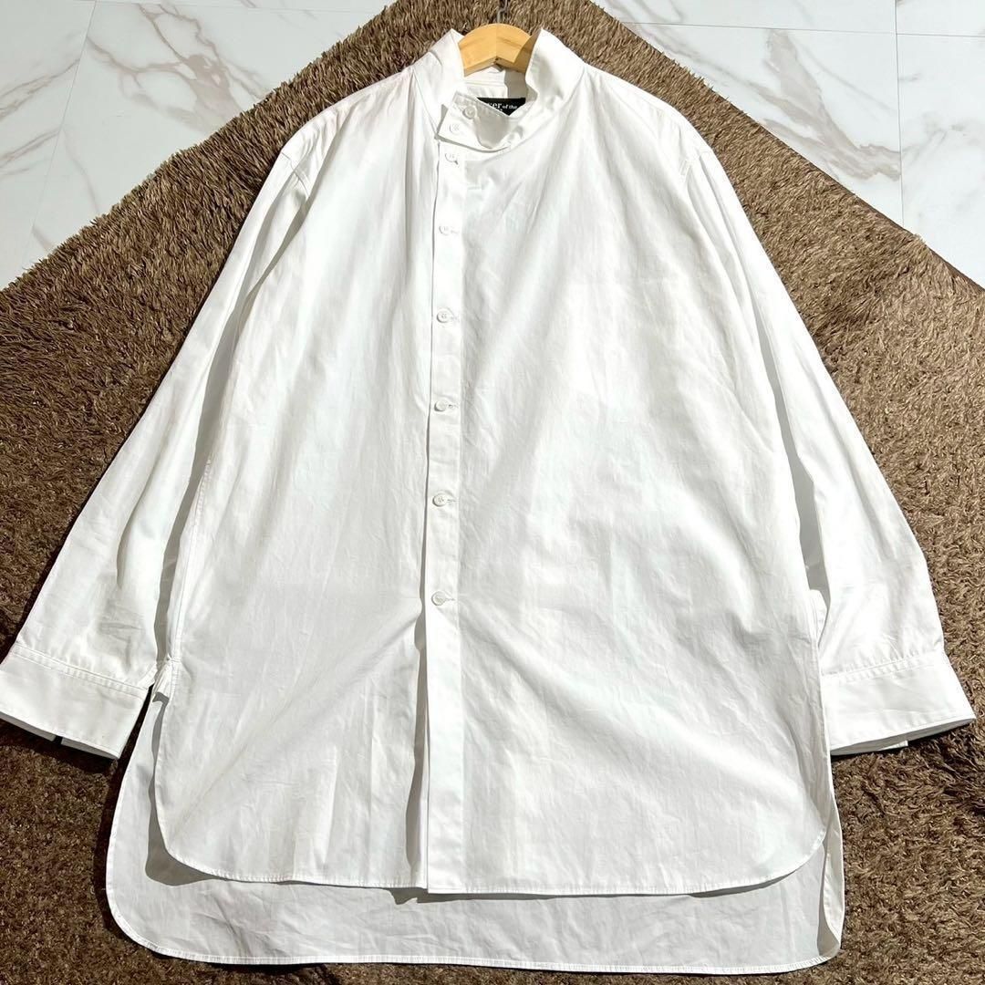 Yohji Yamamoto POUR HOMME ヨウジヤマモトプールオム power of the White shirt パワーオブザホワイトシャツ 2025AW アシンメトリー 変形 ロング丈 スタンド シャツ オーバーサイズ長袖シャツ