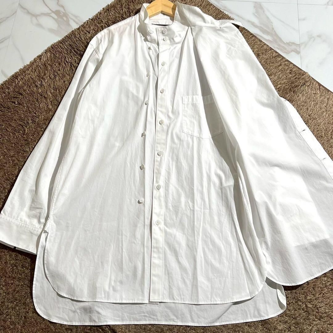 Yohji Yamamoto POUR HOMME ヨウジヤマモトプールオム power of the White shirt パワーオブザホワイトシャツ 2025 AW アシンメトリー 変形 ロング丈 スタンド シャツ オーバーサイズ長袖シャツ