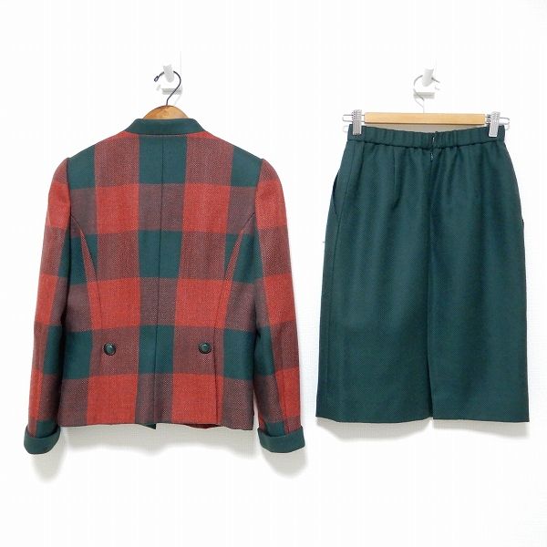 wnc ジュンアシダ junashida スカートスーツ セットアップ ツーピース 9 赤系 緑 チェック レディース 973257