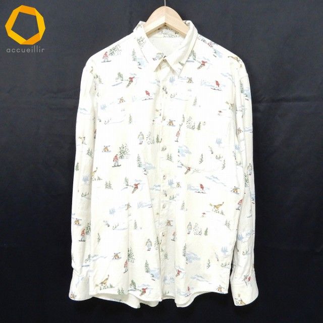 wnc パパス Papas 長袖シャツ M アイボリー系 マルチ スノボ柄 メンズ 945246