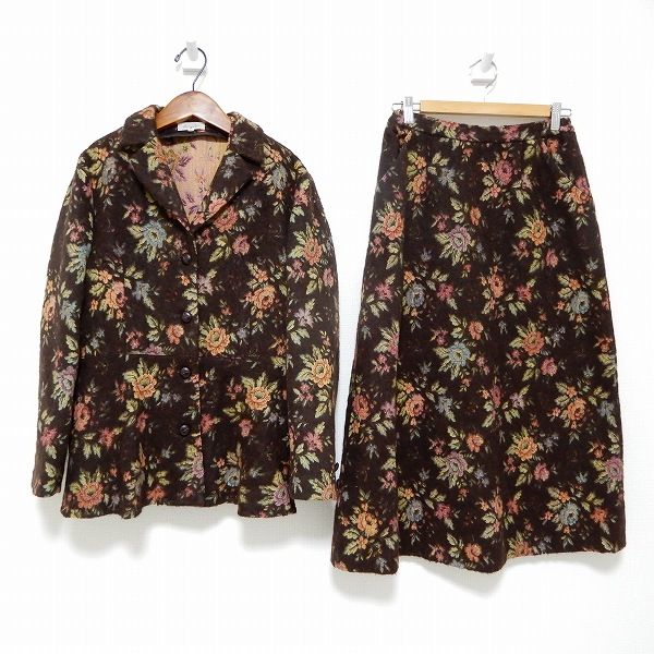 wnc イロノクラシ 色の暮し クラ セットアップ スリーピース 濃茶 オレンジ系 柄 モヘア混 レディース 950629