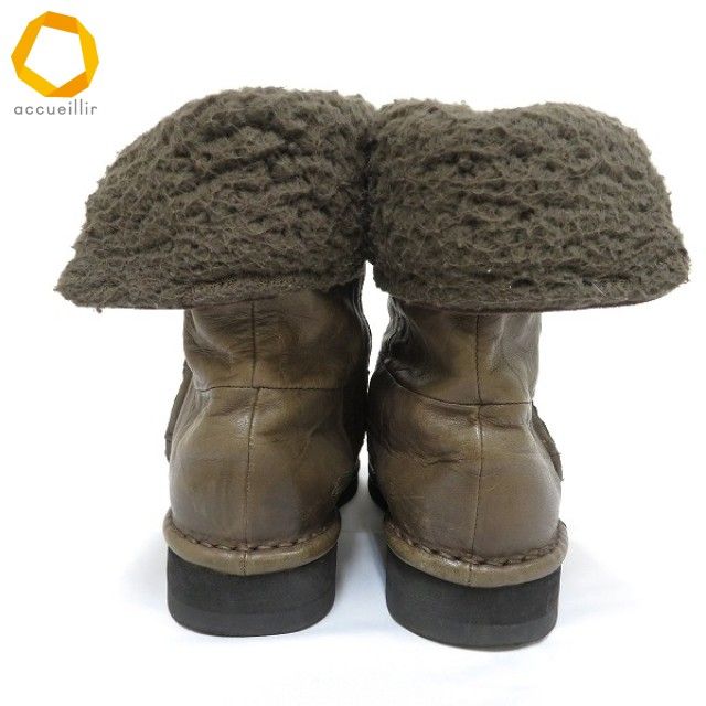 #ws ジウ 慈雨 センソユニコ SENSOUNICO ショート ブーツ こげ茶 レザー 皮革 パッチワーク ボア 日本製 レディース [958414] k01