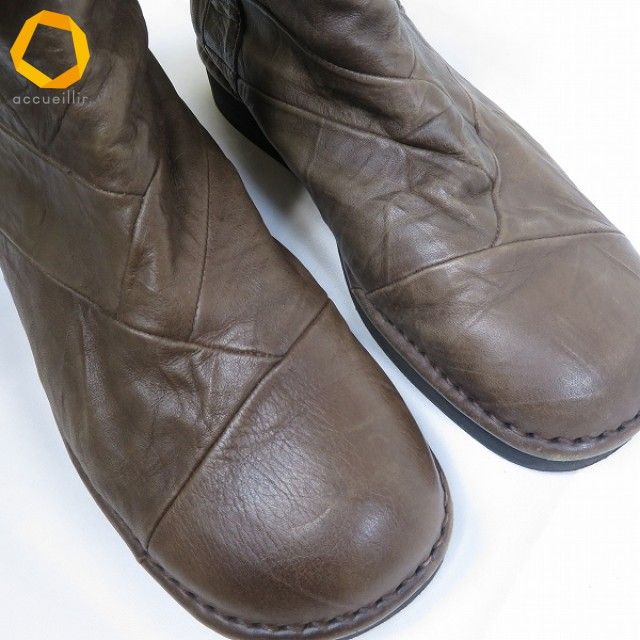 #ws ジウ 慈雨 センソユニコ SENSOUNICO ショート ブーツ こげ茶 レザー 皮革 パッチワーク ボア 日本製 レディース [958414] k01