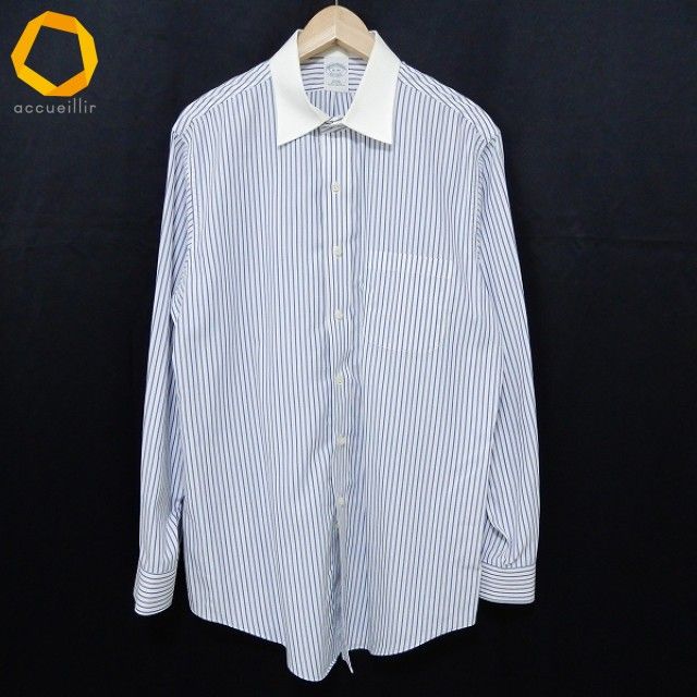 anc ブルックスブラザーズ BrooksBrothers 長袖シャツ ワイシャツ 16-34 白 青 ポケット ストライプ メンズ 959422