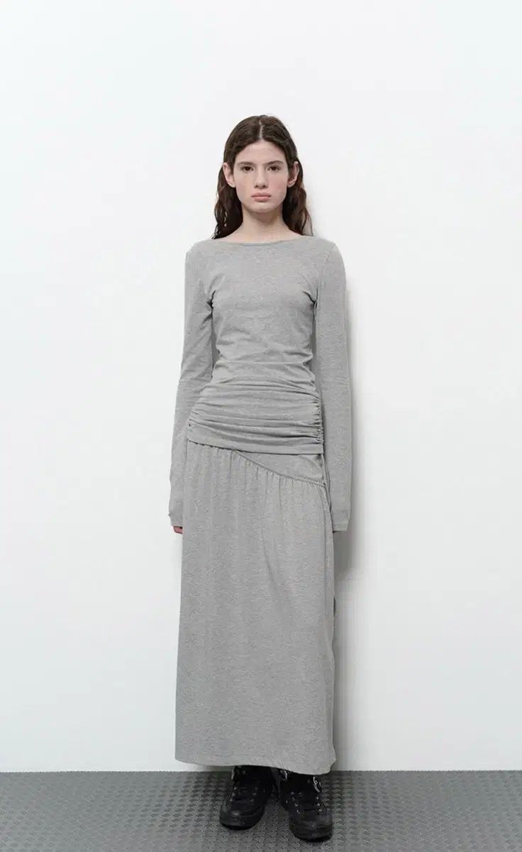 DIAGONAL BACKLESS LONG DRESS メランジュグレー