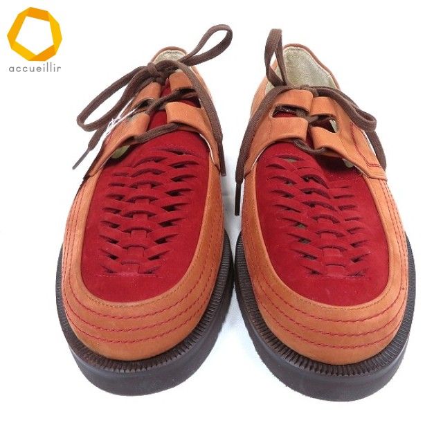 wus ワンダフルワールド WORLD カネコイサオ モカシン S オレンジ レザー 革靴 スエード 編み込み 970342 k 01