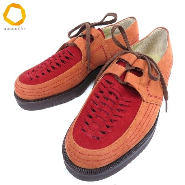 wus ワンダフルワールド WORLD カネコイサオ モカシン S オレンジ レザー 革靴 スエード 編み込み 970342 k 01