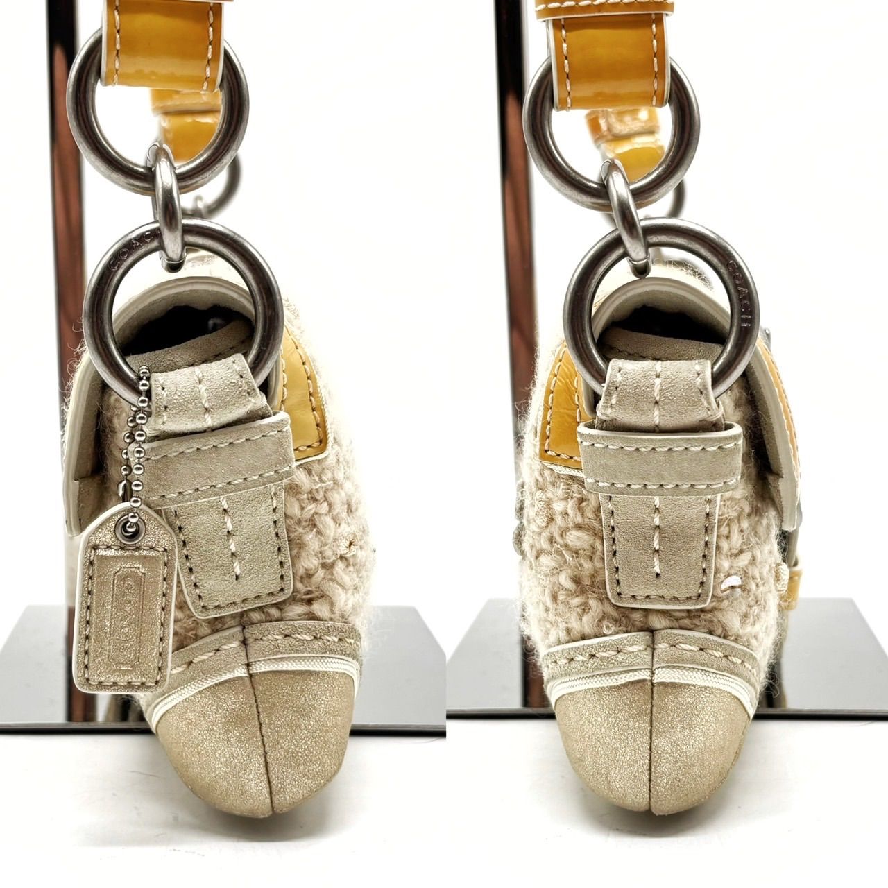 バッグ coach shoulder bag hobo bag enamel y2k 良品✨ COACH Y2K hobo tweed enamel flower patch beige belt