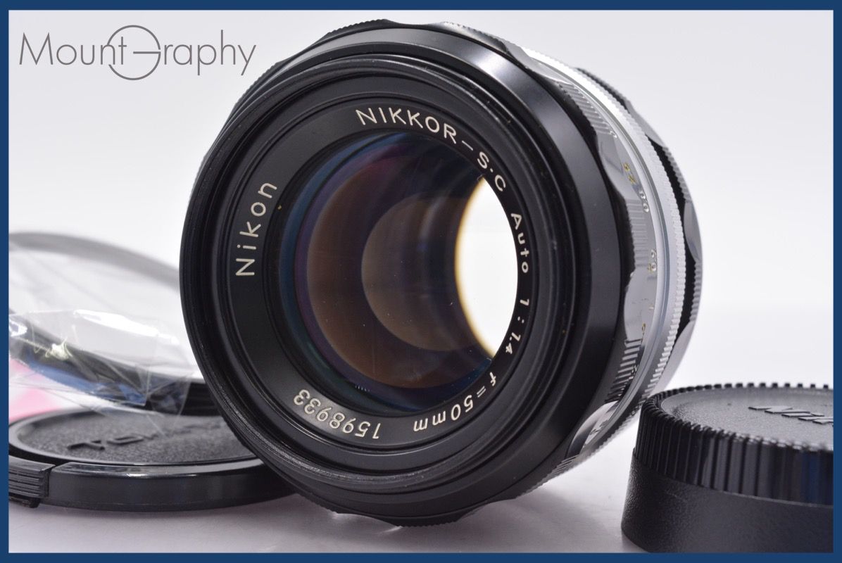 上 ニコン Nikon NIKKOR-S.C Auto 50mm F1.4 非Ai 前後キャップ-レンズフィルター付 完動 同梱可 am1432