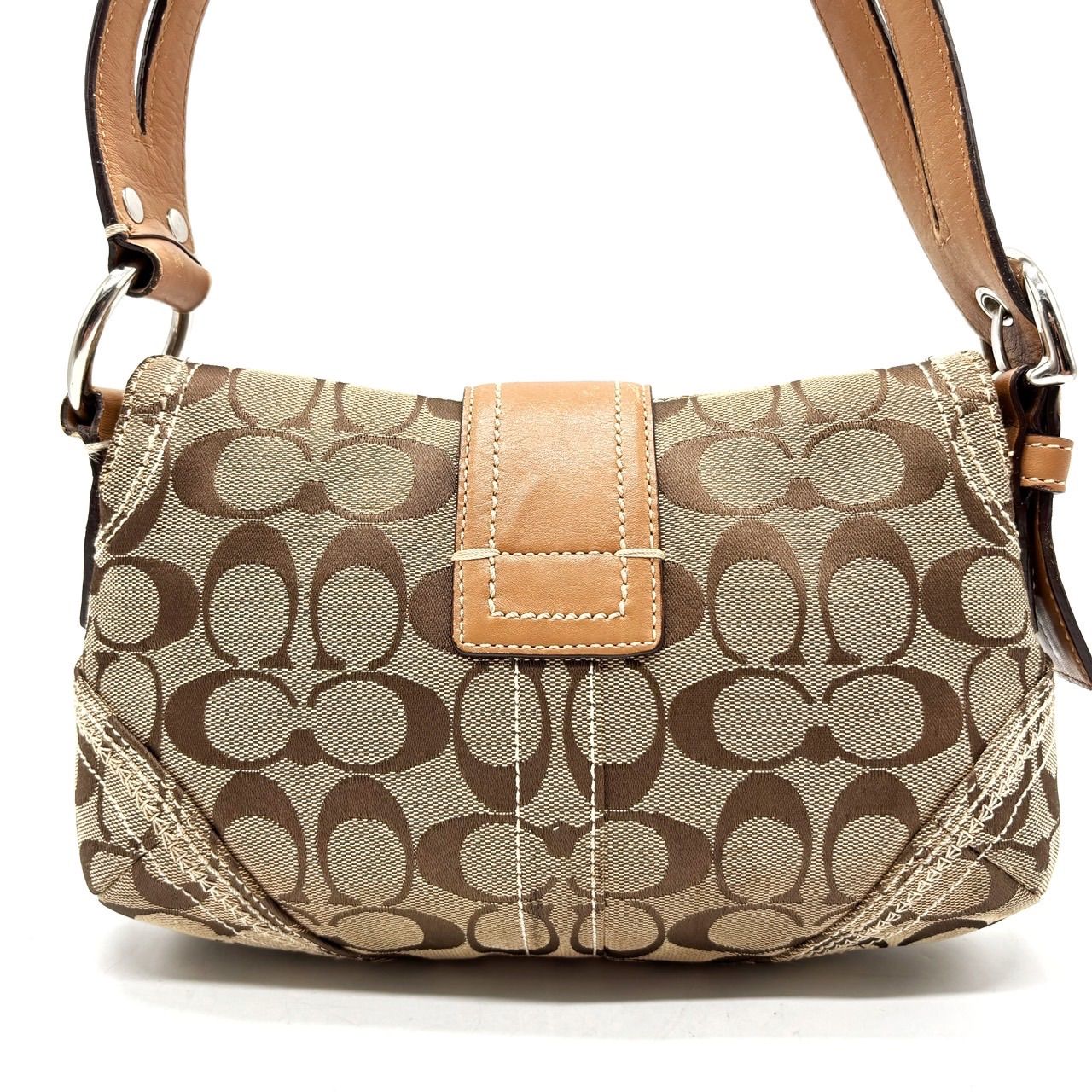 良品】 COACH Y2K hobo signature canvas leather beige belt shoulder