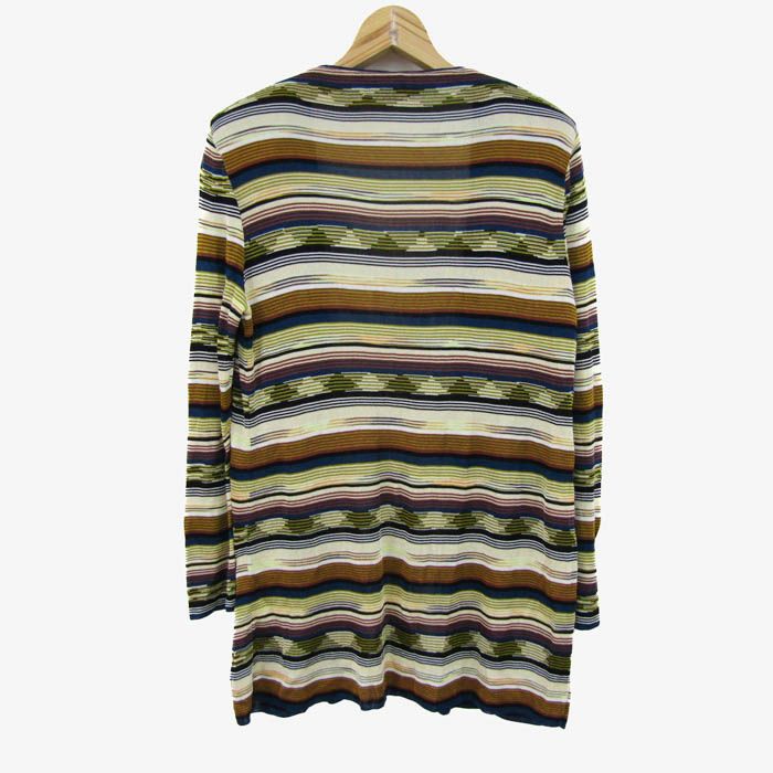 ミッソーニ オープンカーディガン トップス ロング ボーダー柄 イタリア製 レディース ﾌﾘｰサイズ 黄×紺 Missoni