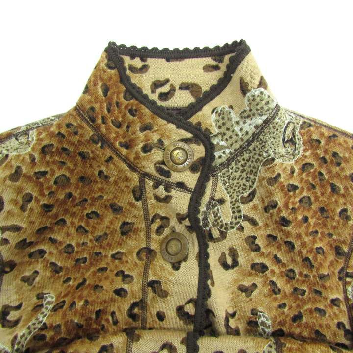 伊太利屋　レオパード刺繍ベージュコート 伊太利屋 ロングコート スタンドカラー アウター レオパード ヒョウ柄