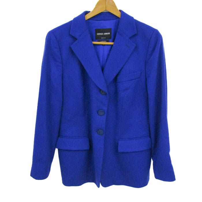 ジョルジオアルマーニ テーラードジャケット アウター カシミヤ イタリア製 大きいサイズ レディース 48サイズ 青 GIORGIO ARMANI 【】