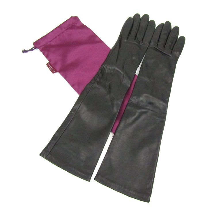 アニェル 手袋 レザー ロンググローブ 7-1 2サイズ レディース ブラック AGNELLE