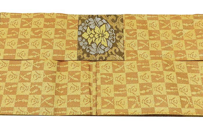  名古屋帯 仕立て上がり 唐花 つくし 尽 切り嵌め 九寸名古屋帯 仕立済み h 3150 名古屋帯 帯