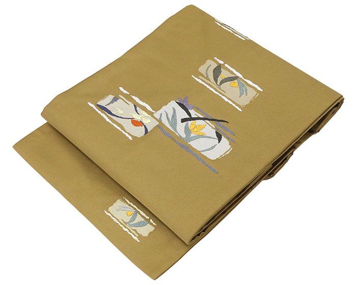 名古屋帯 仕立て上がり 西陣 木原織物謹製 草花 幾何 九寸名古屋帯 仕立済み h 3148