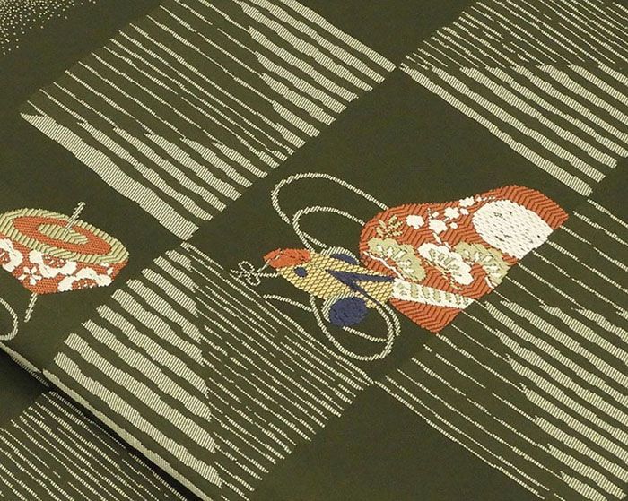  名古屋帯 仕立て上がり 兎 絵馬 だるま 市松 九寸名古屋帯 仕立済み h 3146 名古屋帯 帯