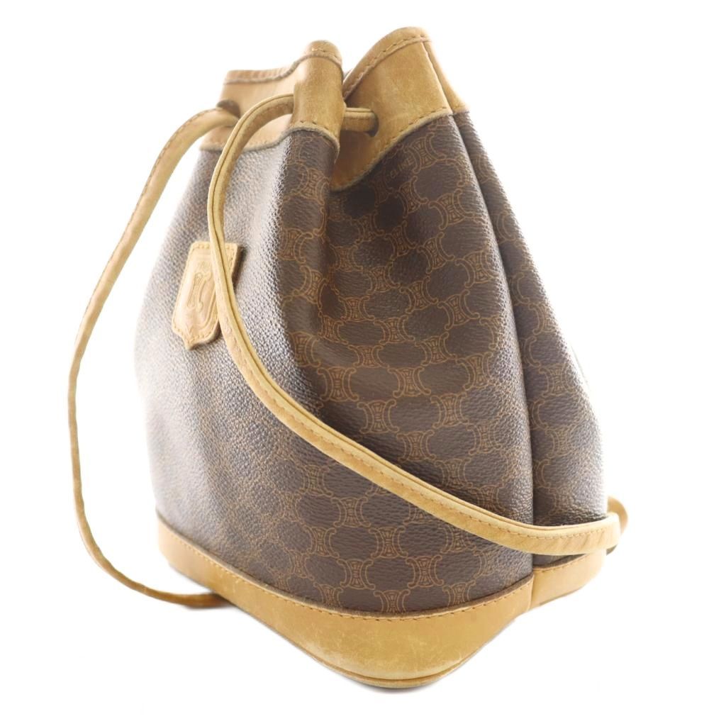 セリーヌ CELINE オールド Old 巾着 ショルダーバッグ マカダム柄 茶