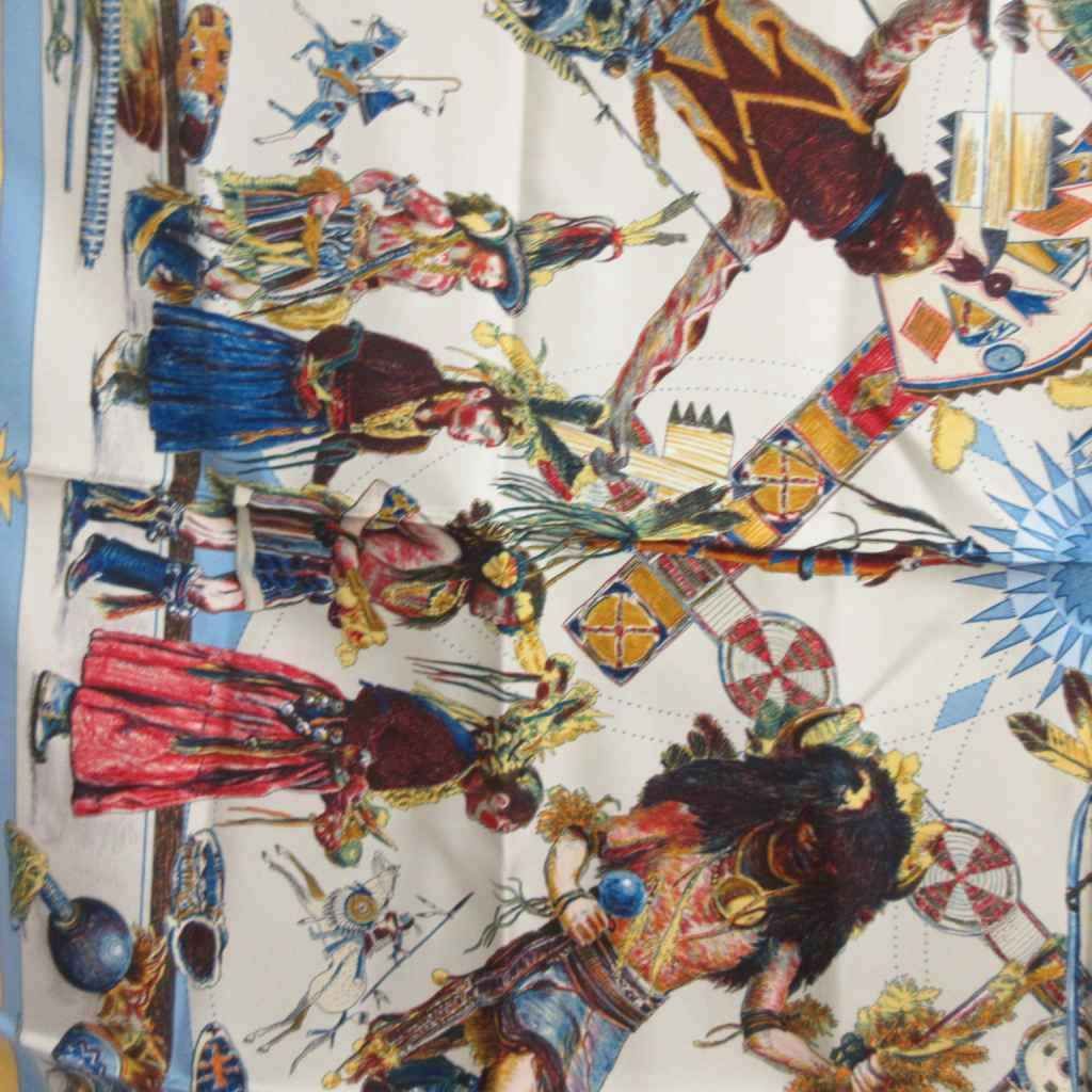  エルメス HERMES カレ 90 LES DANSES DES INDIENS インディアンの踊り スカーフ シルク 大判 バンダナ スカーフ 小物