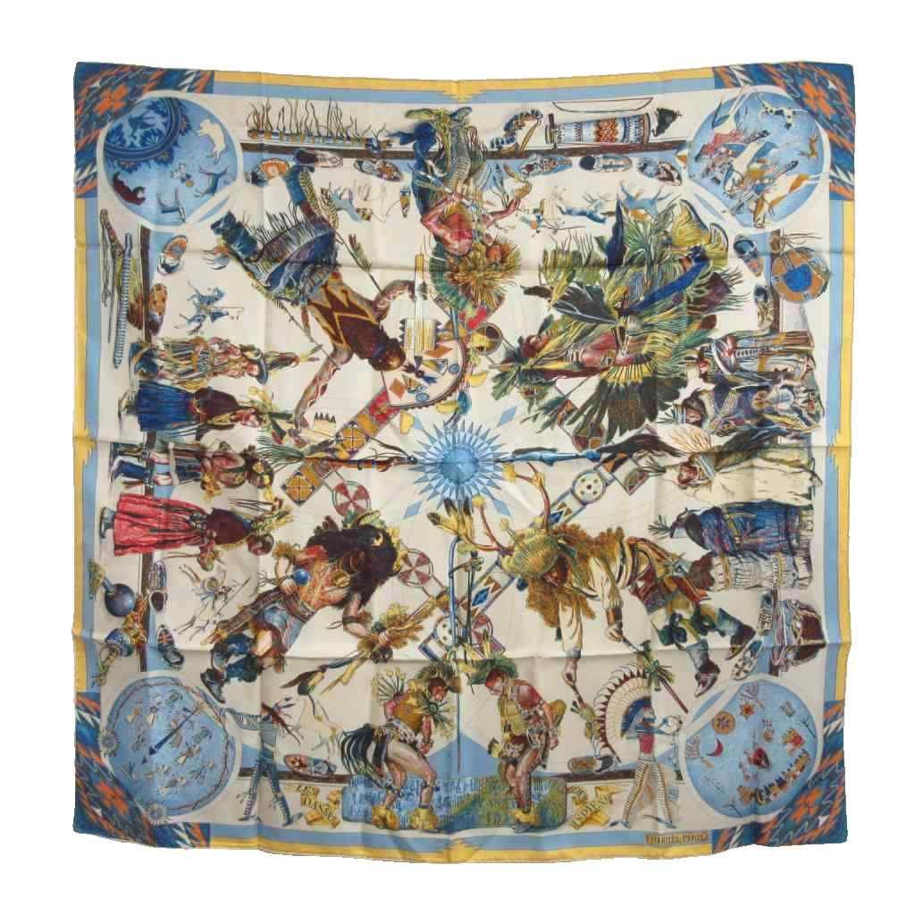 エルメス HERMES カレ 90 LES DANSES DES INDIENS インディアンの踊り スカーフ シルク 大判