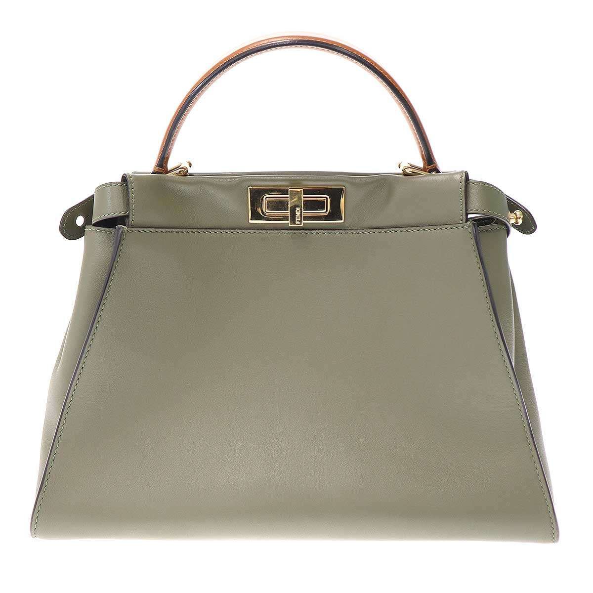 FENDI フェンディ Peekaboo Bag Medium ピーカブー ミディアム 2WAYレザーショルダーバッグ カーキ -