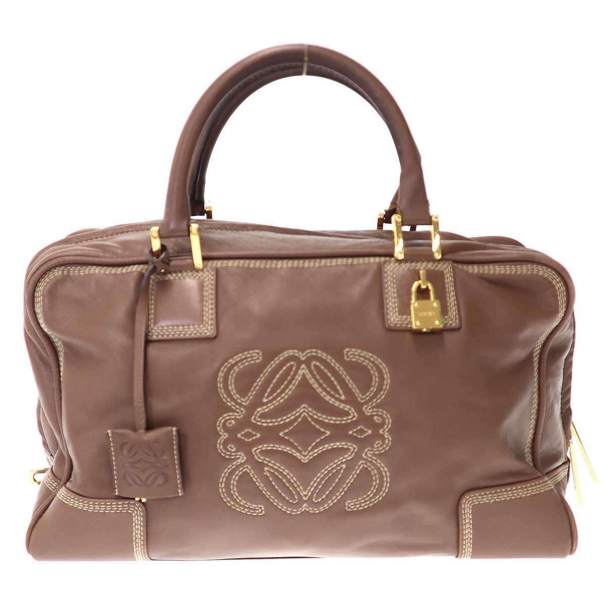 LOEWE ロエベ アマソナ36 アナグラム刺繍ミニボストンバッグ ブラウン -