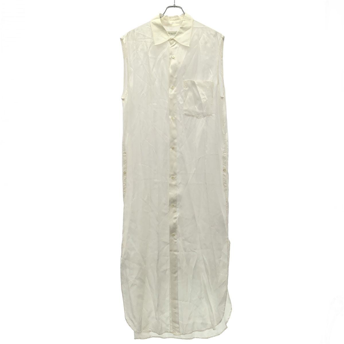 DRIES VAN NOTEN ドリスヴァンノッテン 23SS レーヨンサテン ノースリーブシャツワンピース ホワイト M