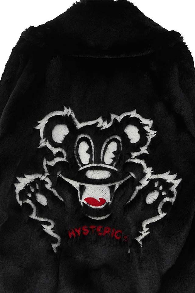 HYSTERIC GLAMOUR ヒステリックグラマー 01253AB06 FIRE BEAR刺繍 フェイクファーブルゾン BLACK 正規通販 レディース