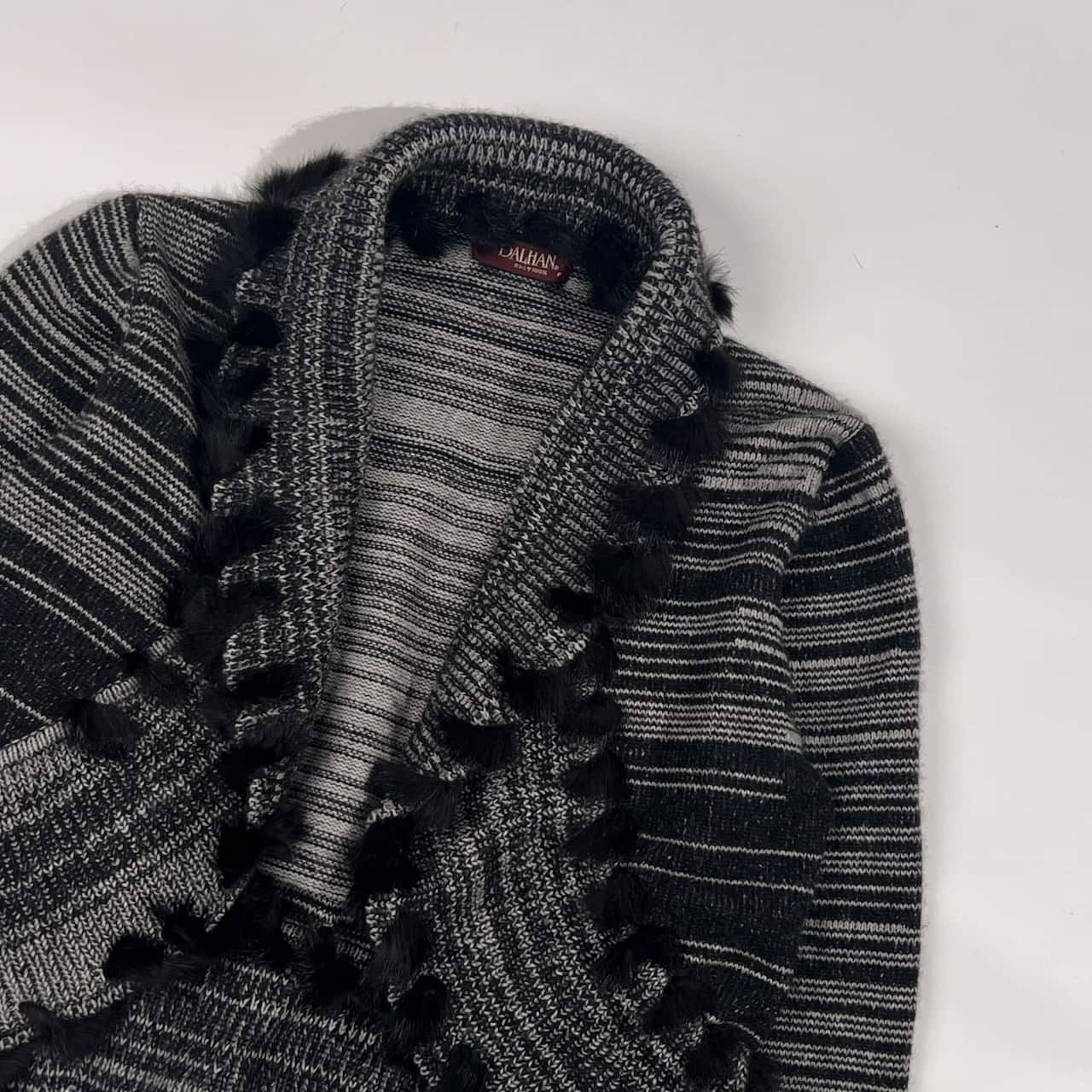 カシミヤ100% DANY DALHAN ダニーダルハン ボーダー デザイン ニット カーディガン 羽織 F/グレー系 レディース カシミヤ100% DANY DALHAN ダニーダルハン ボーダー デザイン ニット
