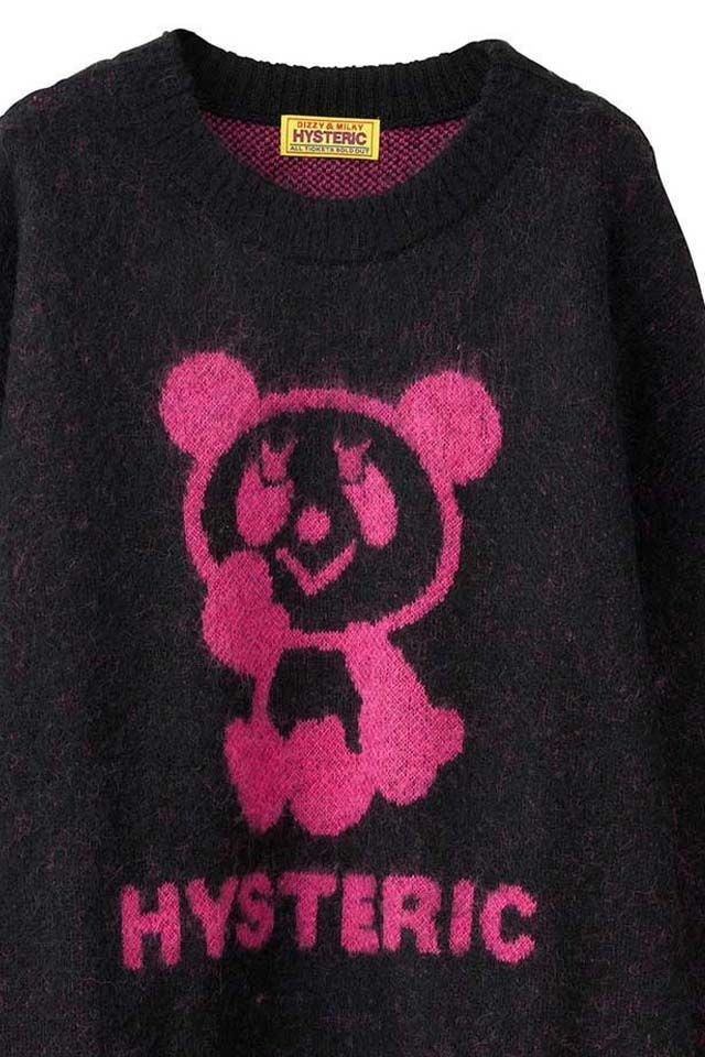 HYSTERIC GLAMOUR ヒステリックグラマー 01253NS09 HYSTERIC PANDAジャカード セーター BLACK 正規通販 レディース