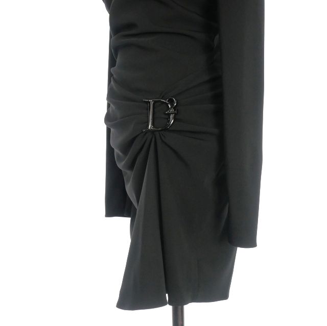  ディースクエアード ミニ ギャザーワンピース ドレス 38 ブラック 黒 正規 長袖 七分袖 ミニワンピース