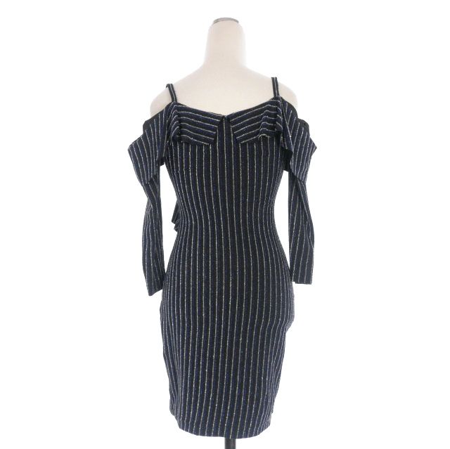 ディースクエアード ストライプ オフショルダードレス ワンピース 長袖 XS ブルー ブラック 正規