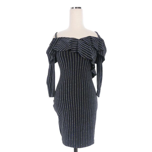 ディースクエアード DSQUARED2 ストライプ オフショルダードレス ワンピース 長袖 XS ブルー ブラック S75CV0688 正規