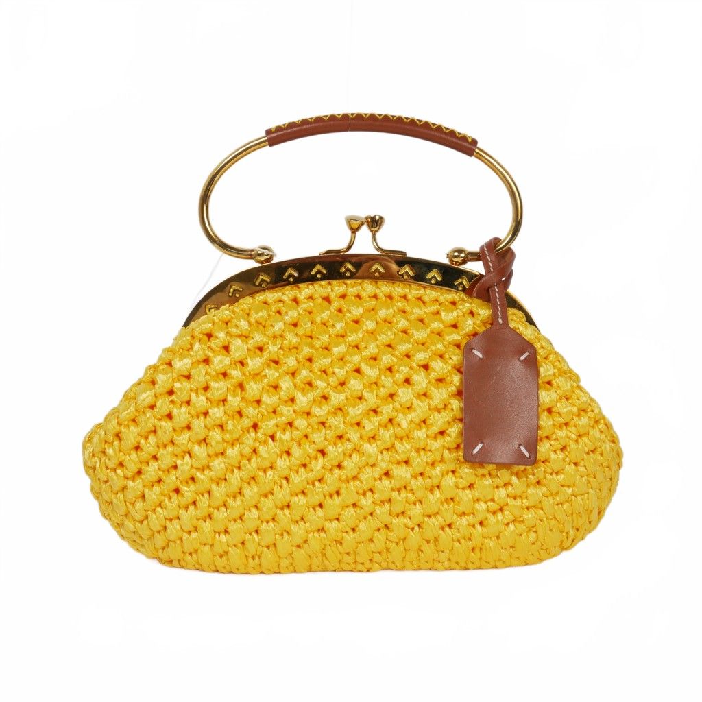 メゾンマルジェラ Maison Margiela 21AW RAFFIA S.W.A.L.K. II 2WAY ラフィアハンドバッグ がま口 UNI イエロー S56WD0130 正規