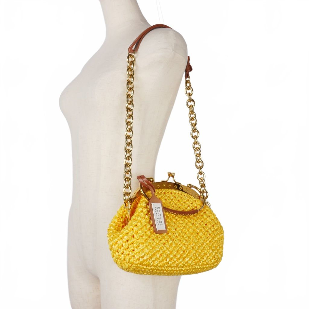 メゾンマルジェラ Maison Margiela 21AW RAFFIA S.W.A.L.K. II 2WAY ラフィアハンドバッグ がま口 UNI イエロー S56WD0130 正規