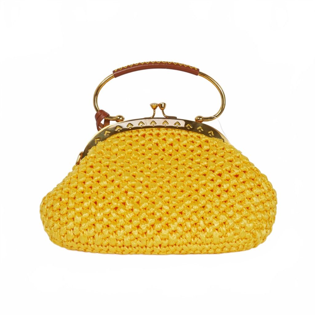  メゾンマルジェラ Maison Margiela 21 AW RAFFIA S.W.A.L.K. II 2 WAY ラフィアハンドバッグ がま口 UNI イエロー 正規 その他 バッグ