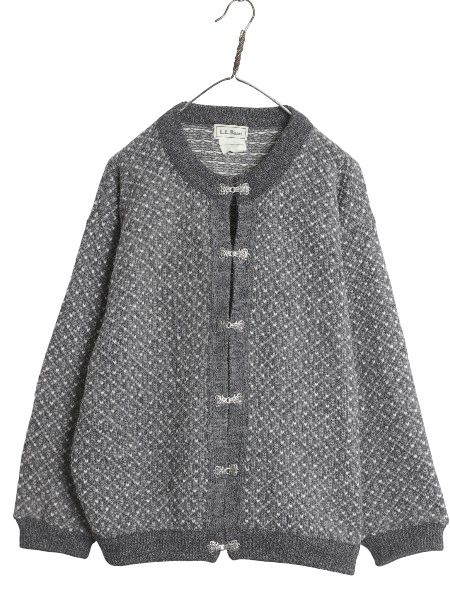 90s ノルウェー製 エルエルビーン バーズアイ ニット カーディガン レディース XL ウール セーター 前開き 羽織り 大きいサイズ