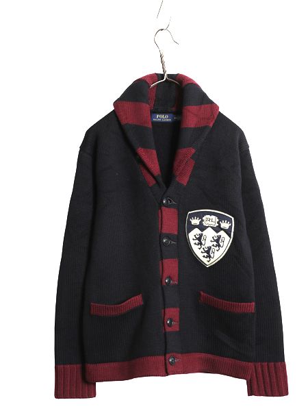 ポロ ラルフローレン ショール ニットカーディガン メンズ S 古着 メリノ ウール セーター 前開き フェルト ワッペン ヘビーウェイト
