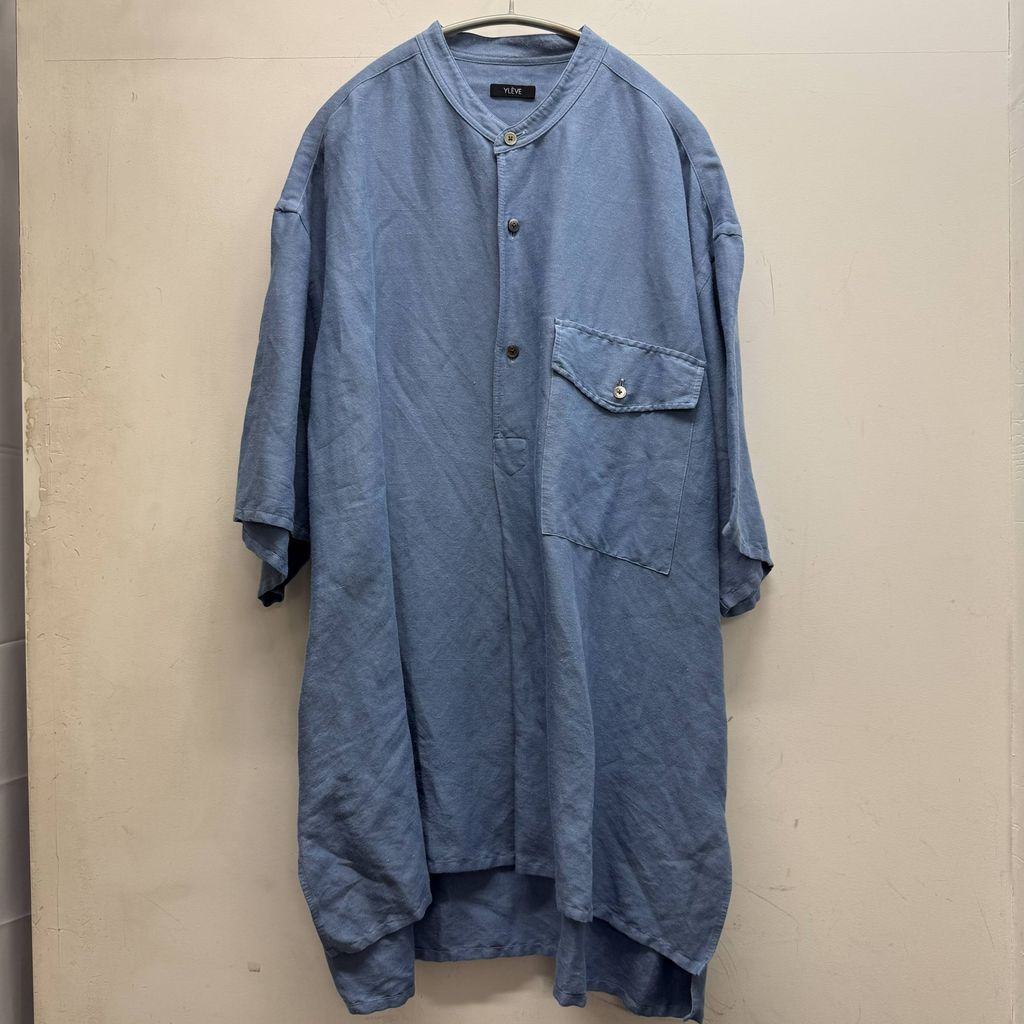 yleve イレ-ヴ Linen Viscose Over Dye Shirt 半袖シャツ 170-3150038 ブルー size 4 中目黒A11