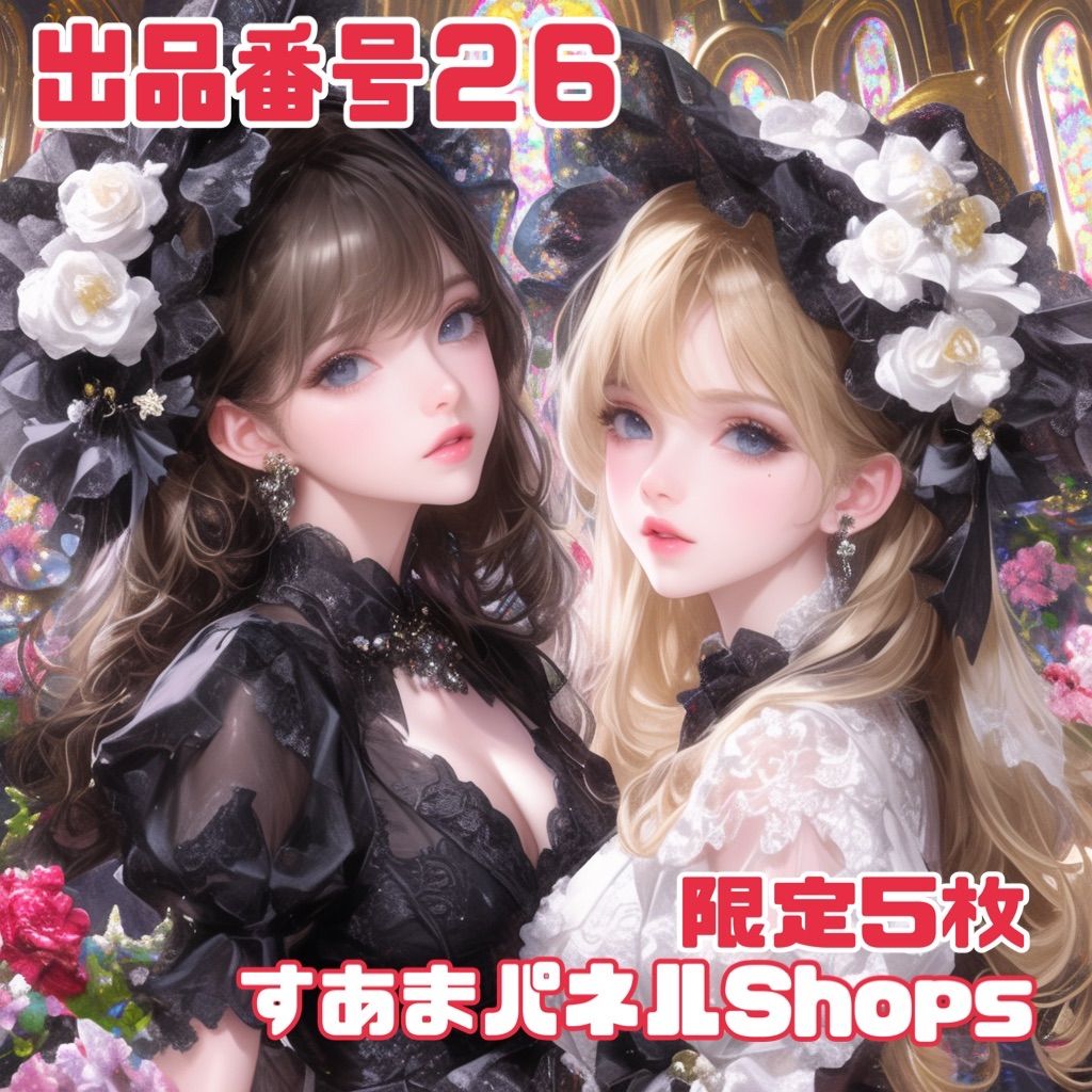 番号２６ 5枚 ドレス女の子達 黒×白 のパネル生地